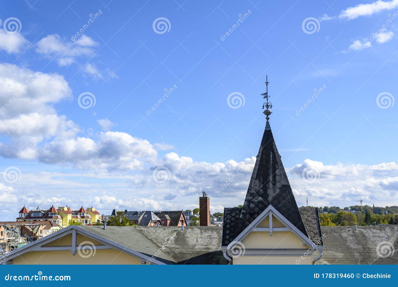 view over the rooftops of bansin on the island usedom, germany