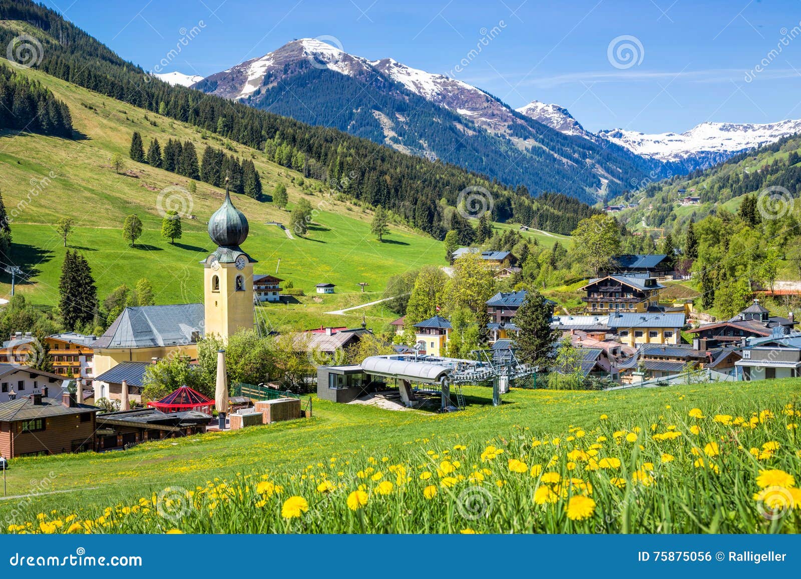view over saalbach village in summer, austria