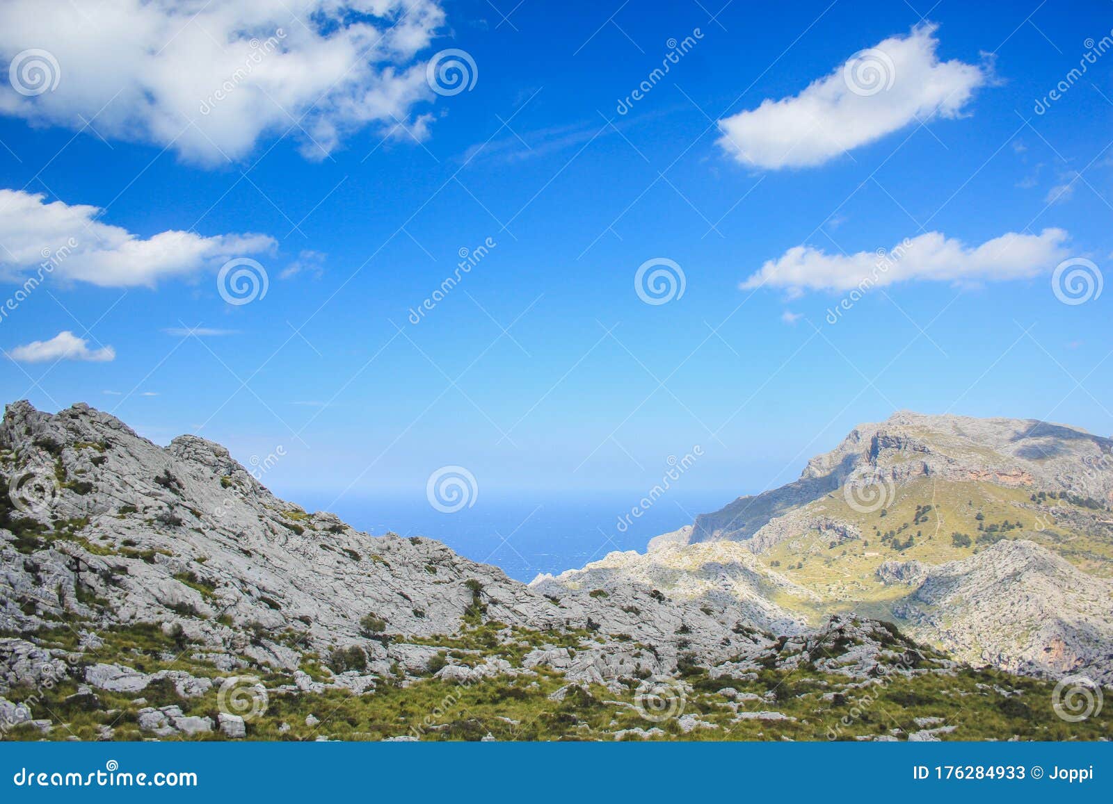 view over serra de tramuntana from nus de sa corbata viewpoint in mallorca, spain