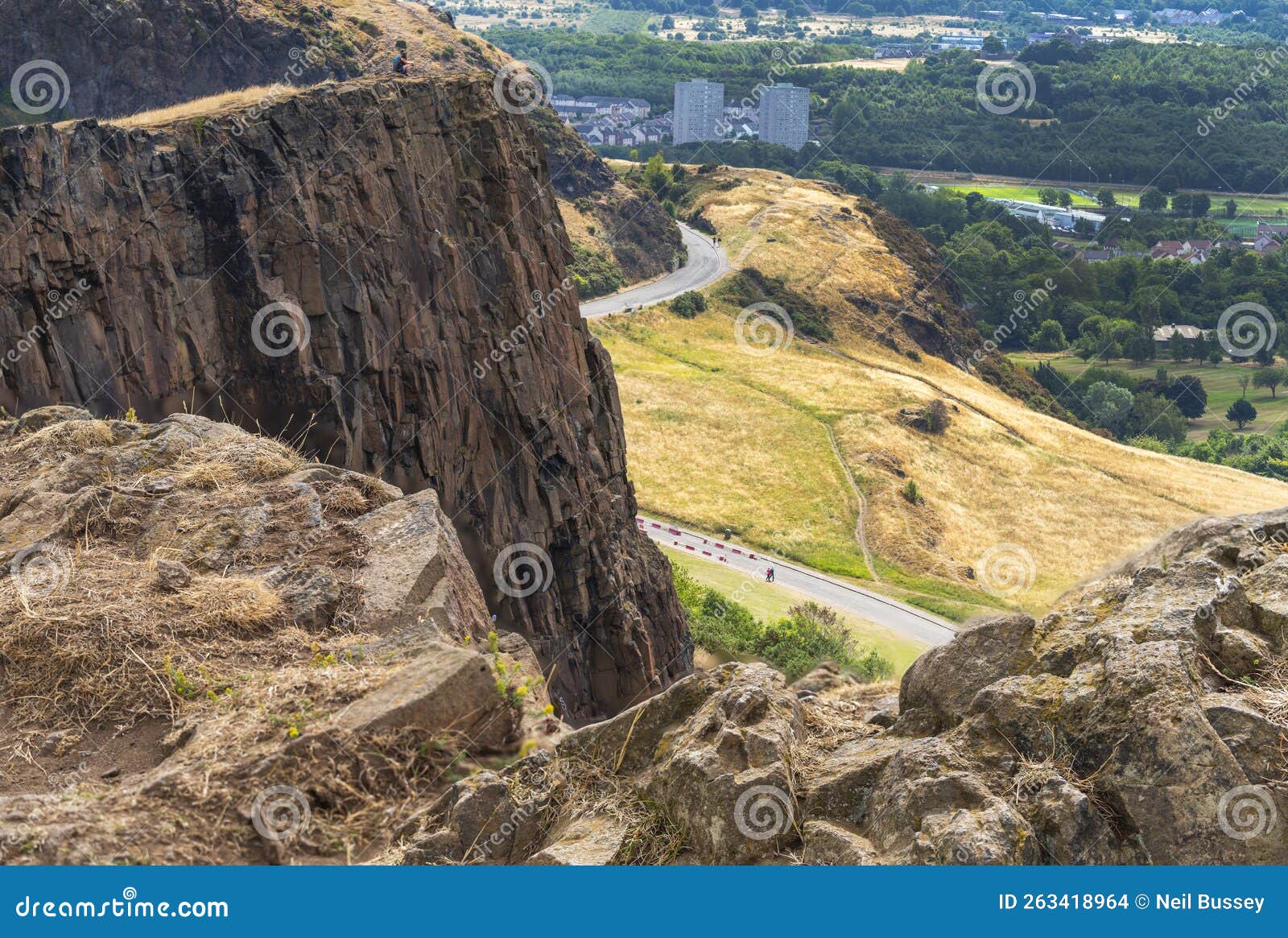 view over the steep cliffs of arthur`s seat,edinburgh,scotland,uk