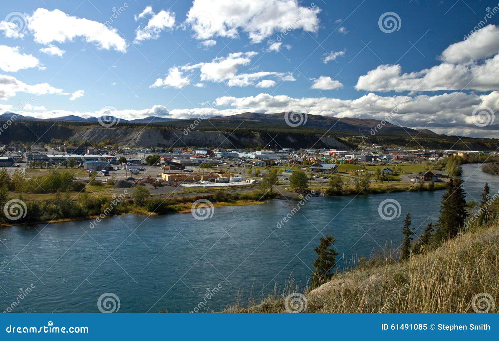 view overlooking the yukon river and the city of whitehorse