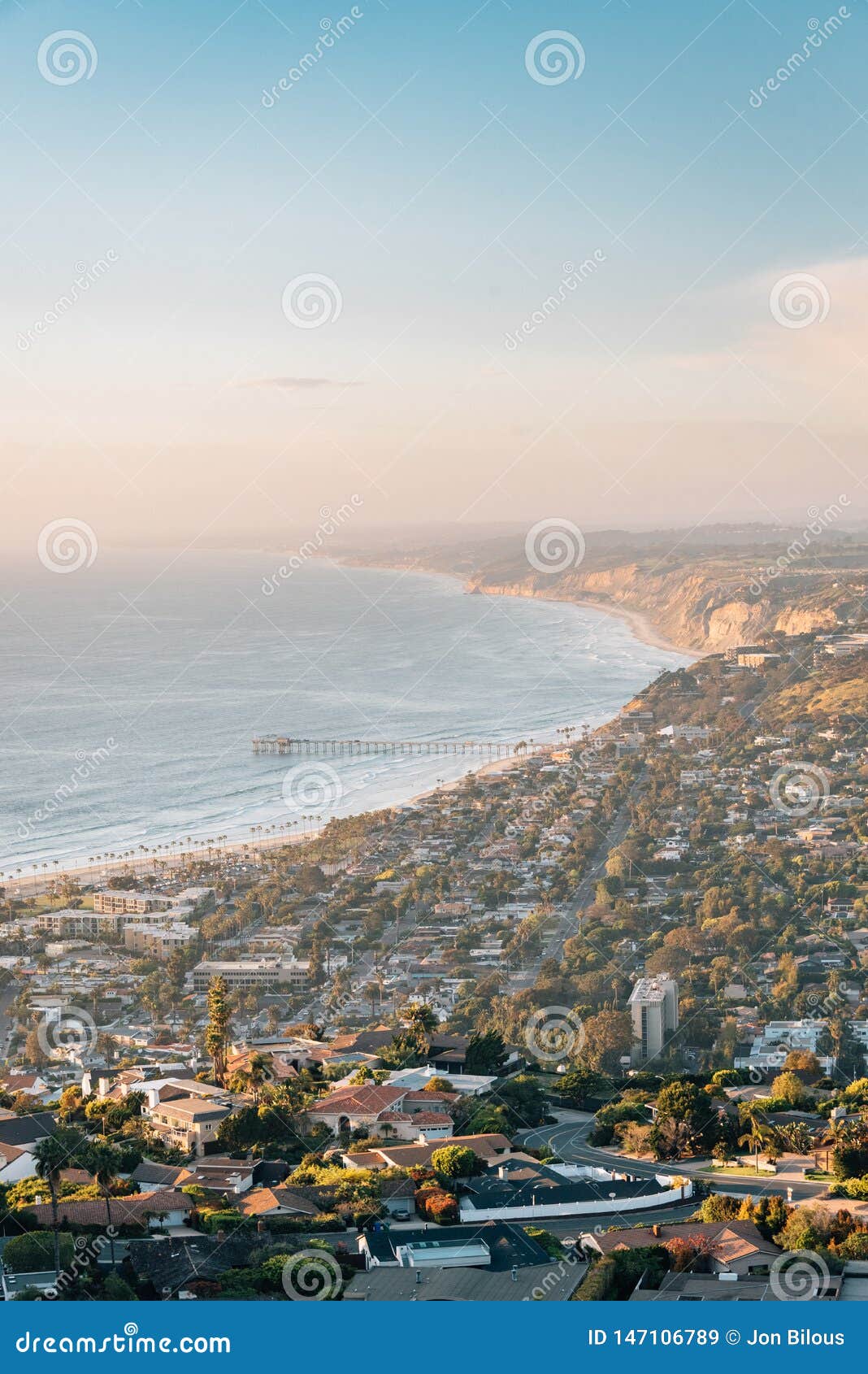 view of the pacific coast at sunset from mount soledad in la jolla, san diego, california