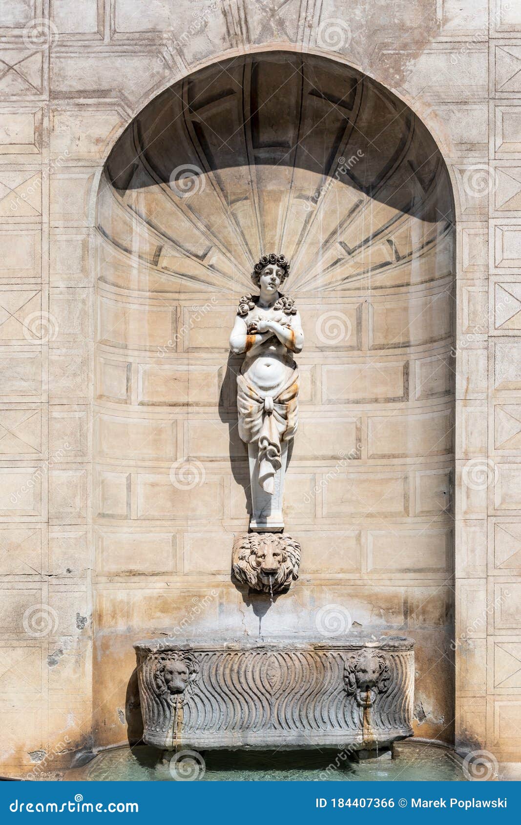 palazzo spada`s drinking fountain in capo di ferro` square, rome