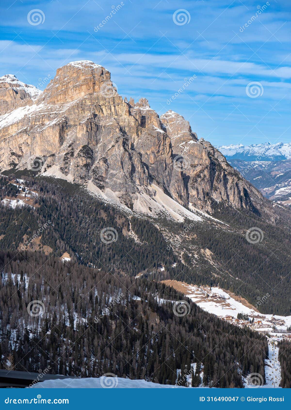 view of the panorama and the village of corvara from piz boe in the sella group, alps mountains, italy
