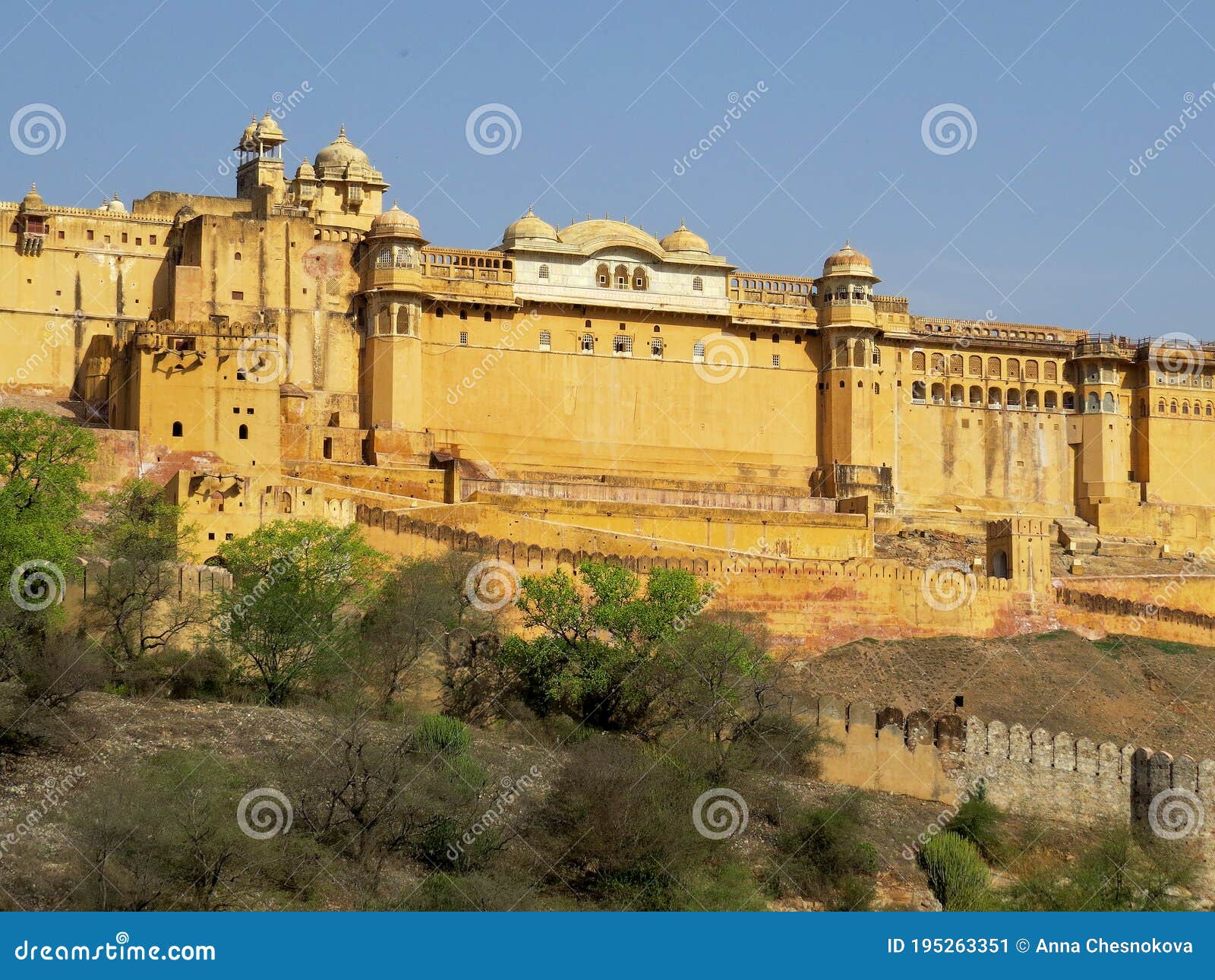 view of part of the fortress walls and towers of the ancient fort amber. jaipur, india