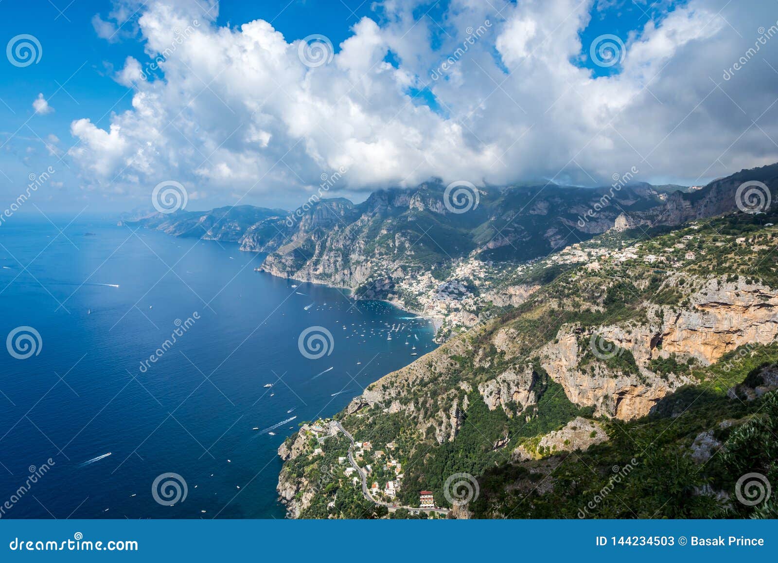 view from the path of the gods sentiero degli dei hike, looking over positano and amalfi coast