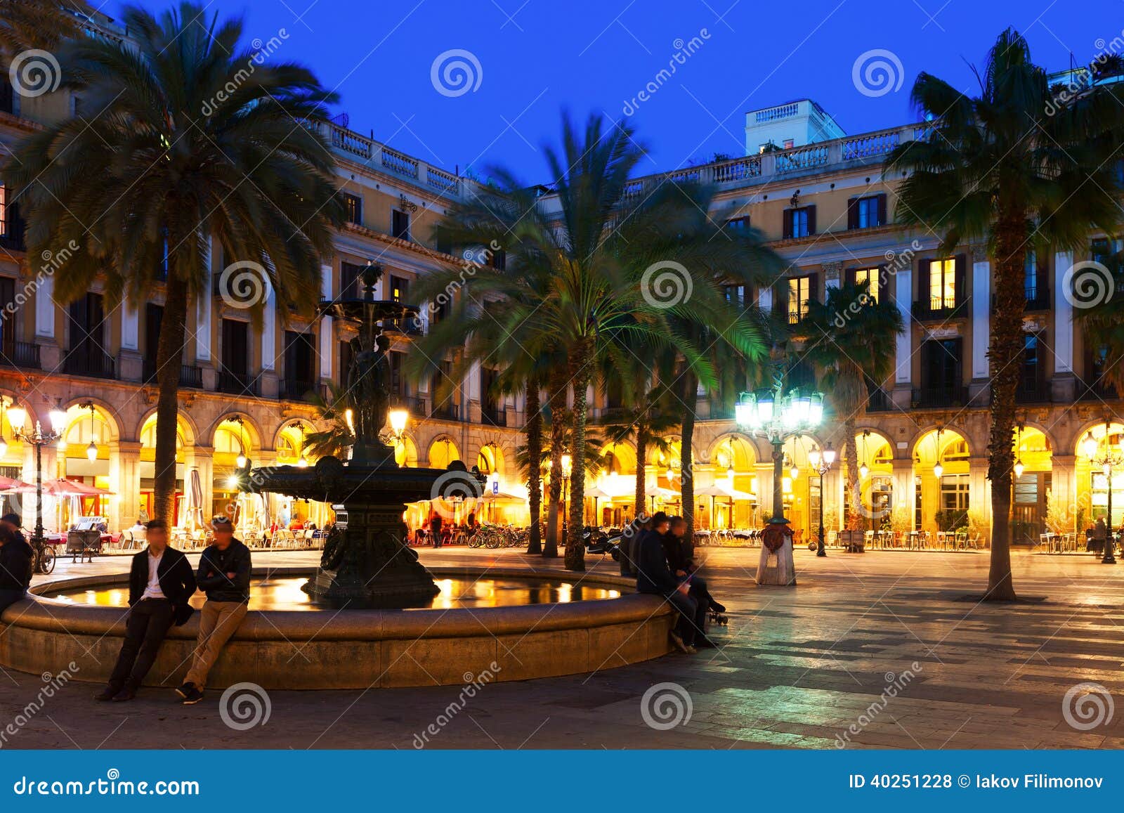 View Of Placa Reial In Winter Evening. Barcelona Stock ...