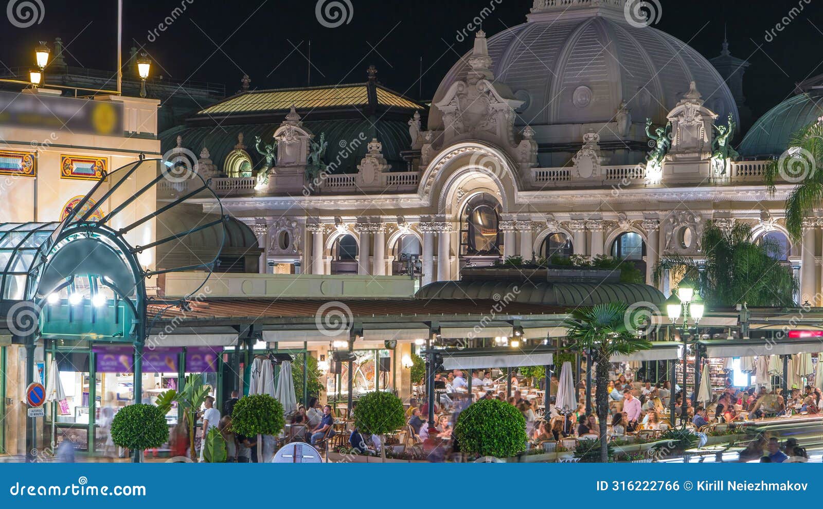 view place du casino. cafe near casino night timelapse in monte carlo.