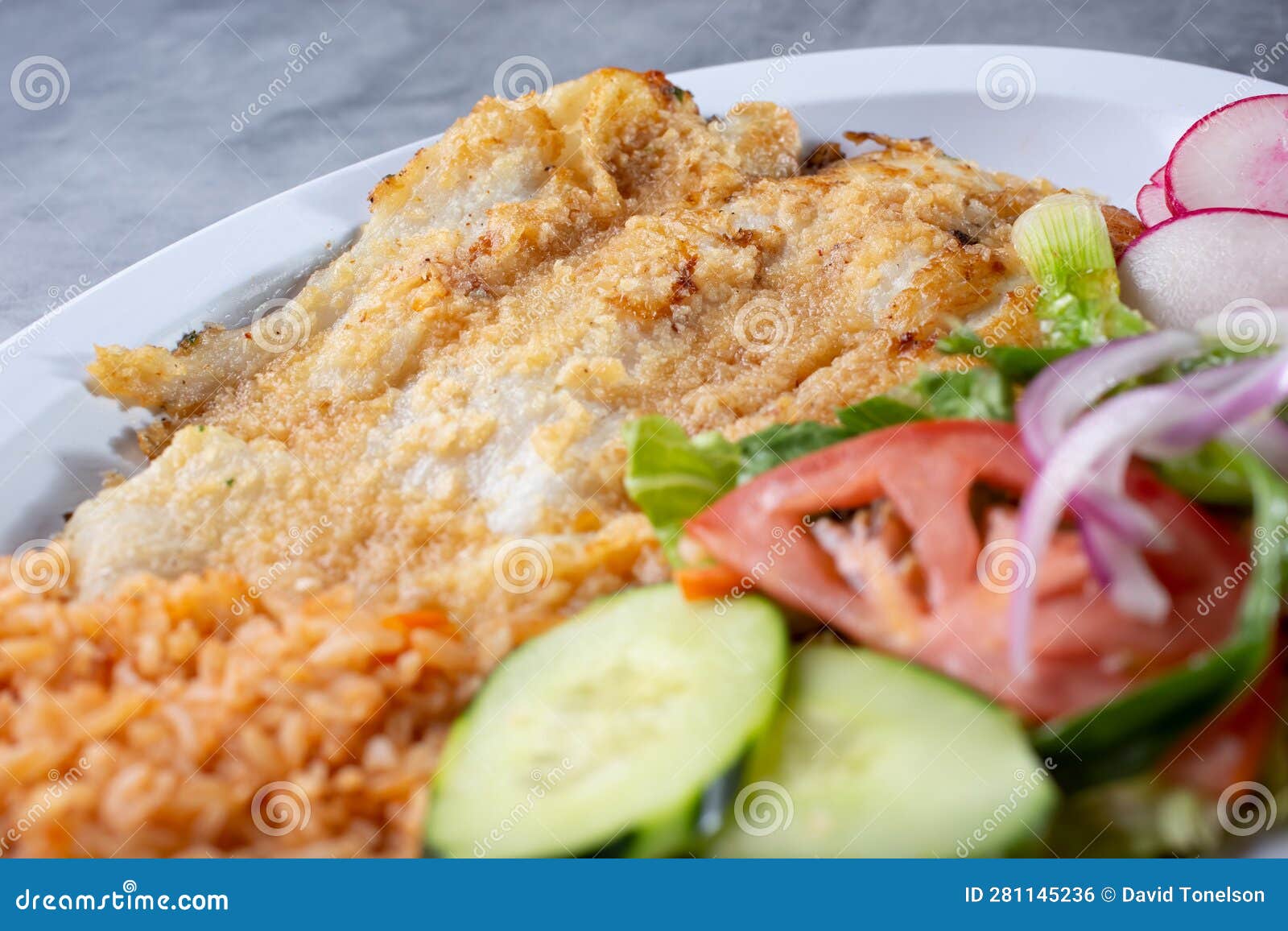 Plate of Deep Fried Tilapia Filet, Mexican Fried Fish Stock Photo