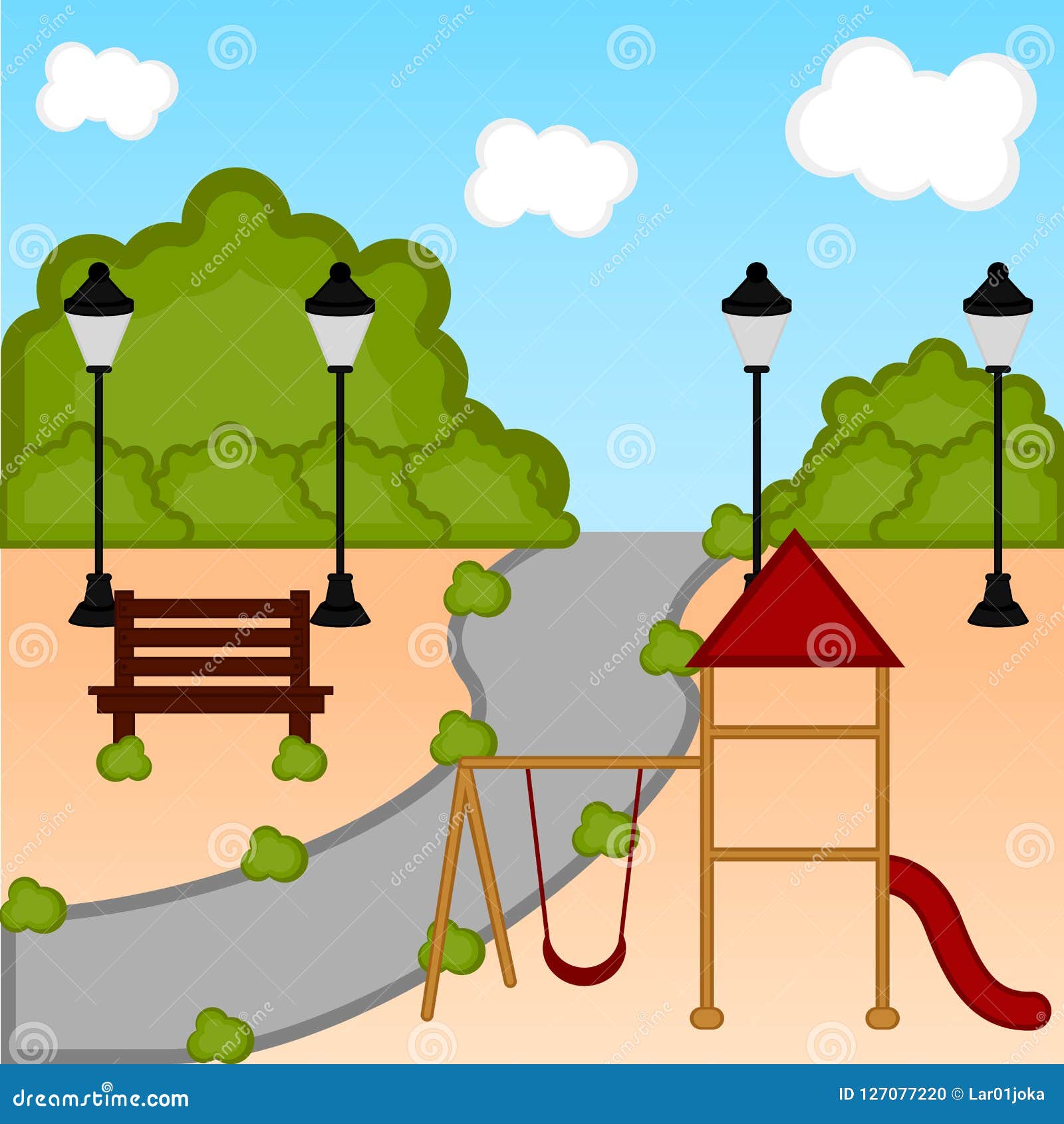 View of a Playground with Slides Stock Vector - Illustration of bench ...