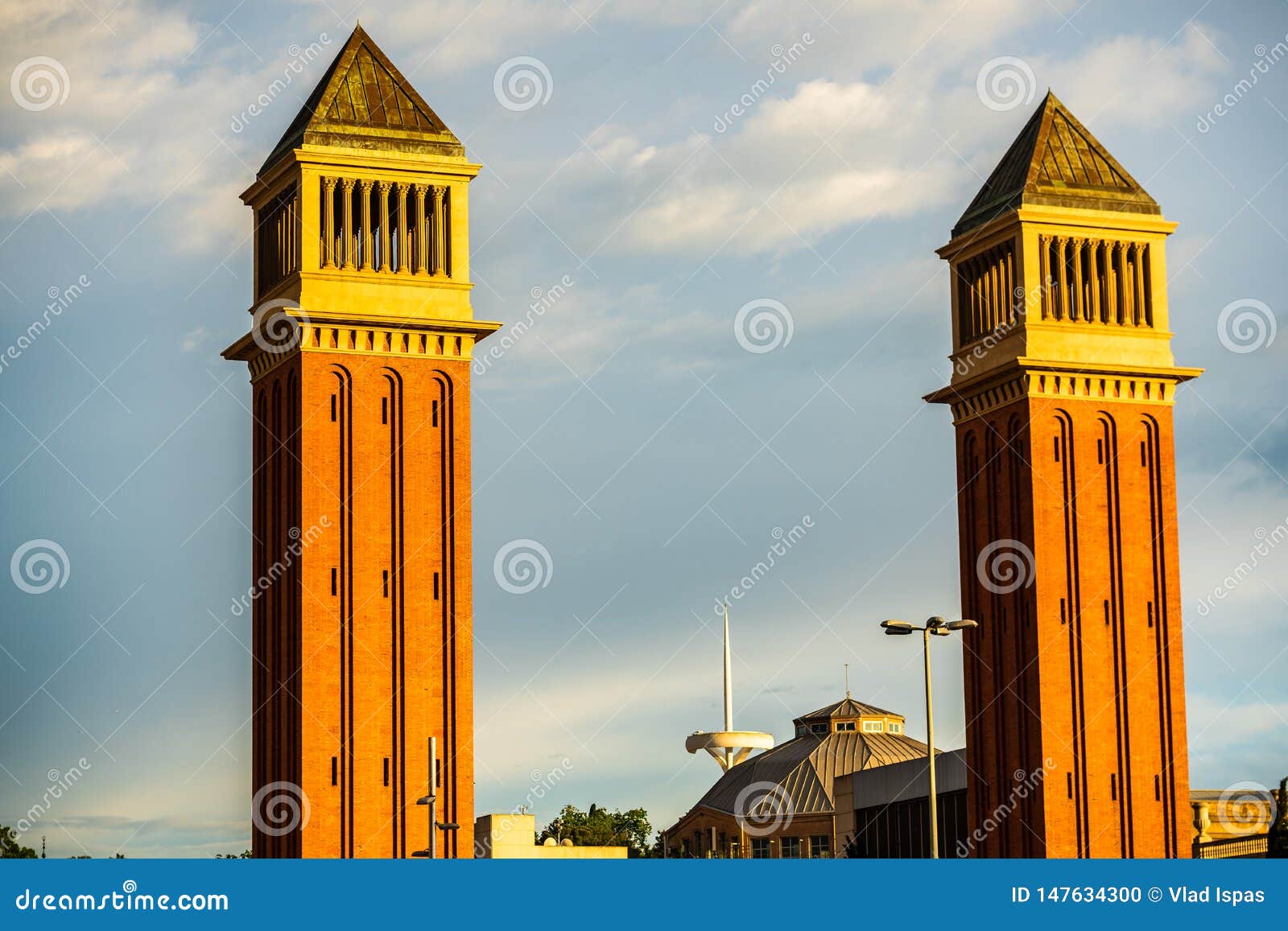 view of the plaza de espana venetian towers. catalonia, spain. spanish sqare - plaza de espana