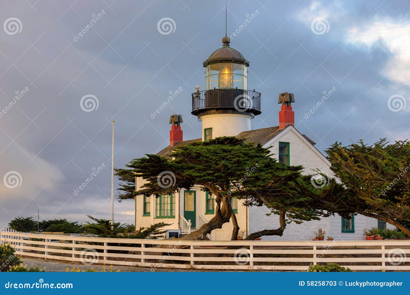 view of point pinos lighthouse, monterey, pacific coast.