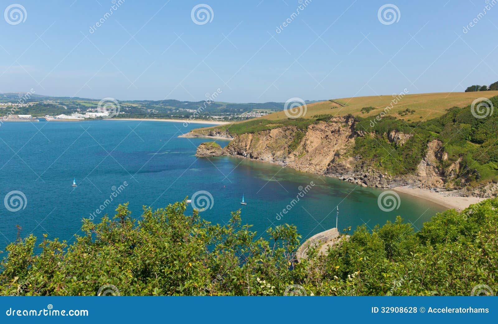 view from polkerris cornwall england to par beach