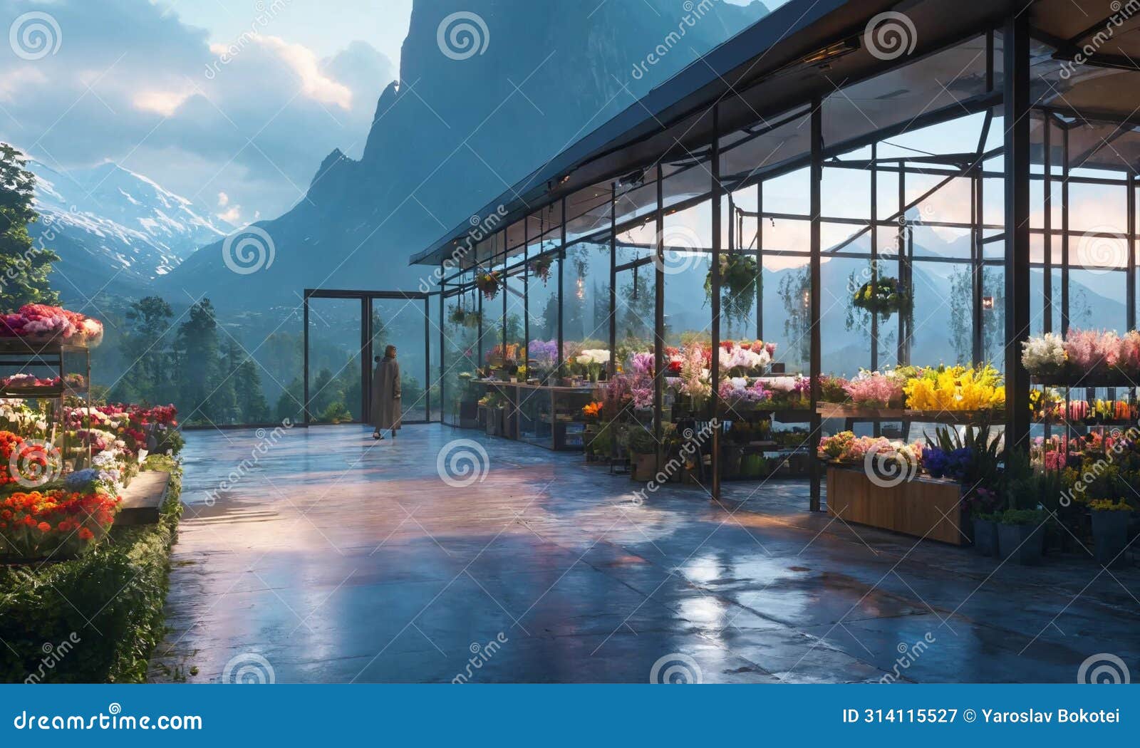 view from the pool. glassed flower shop