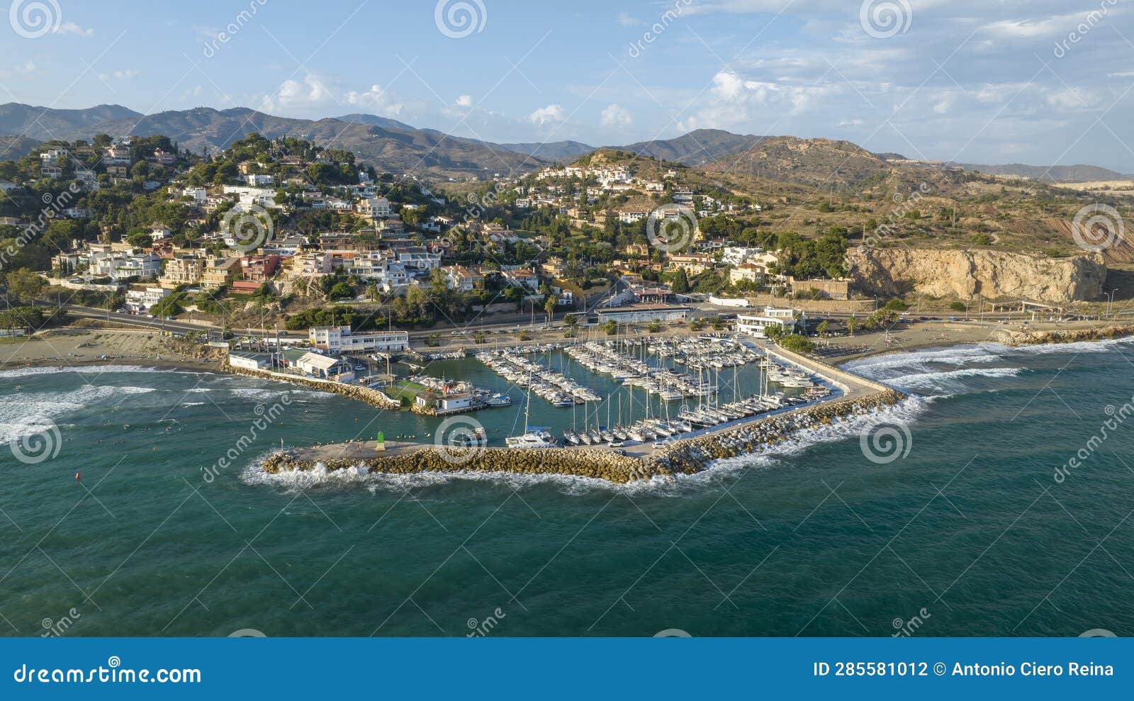 view of the port of el candado in the city of malaga, spain