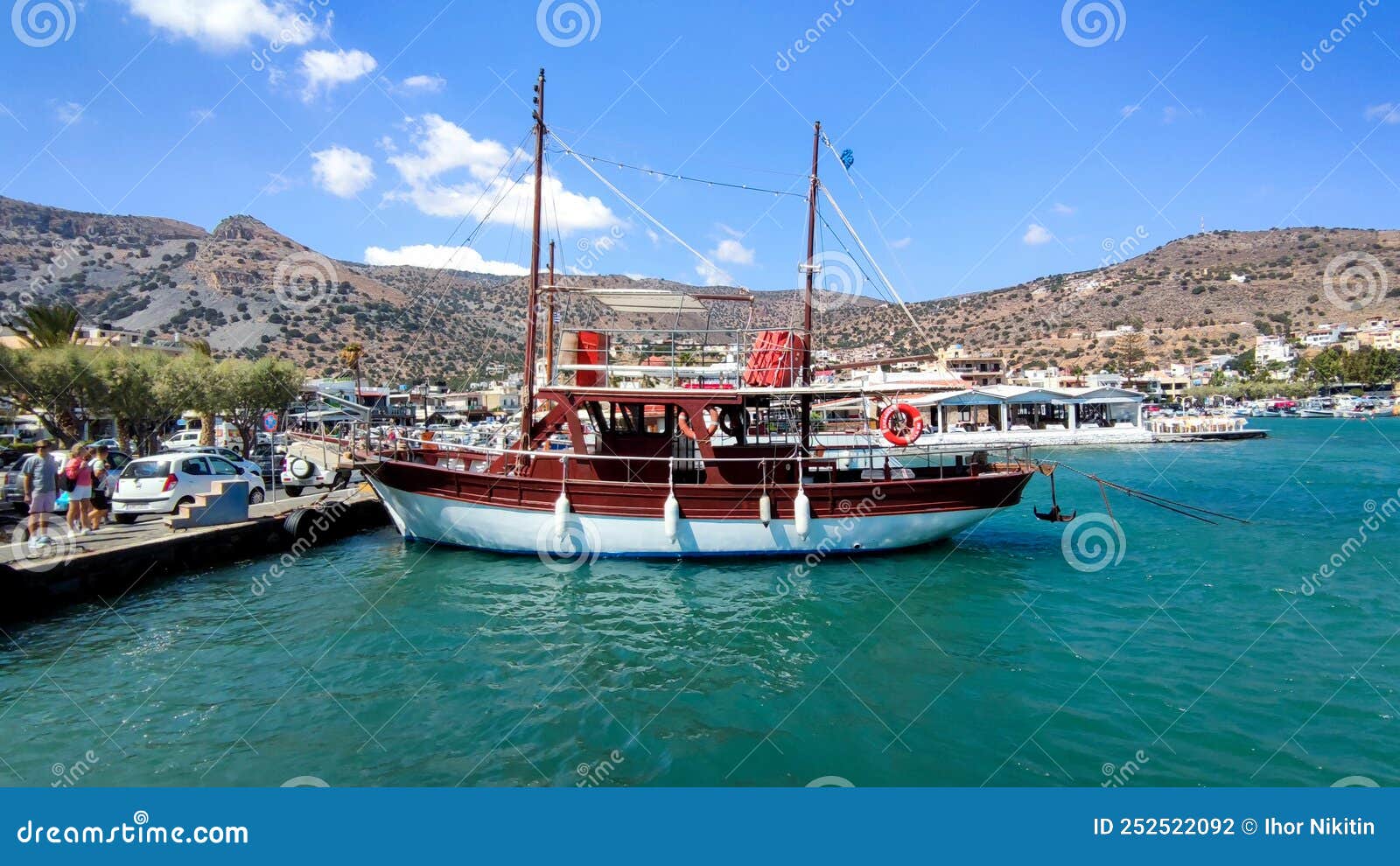 view of the port of the mediterranean sea in the summer. docked yacht in the harbor.