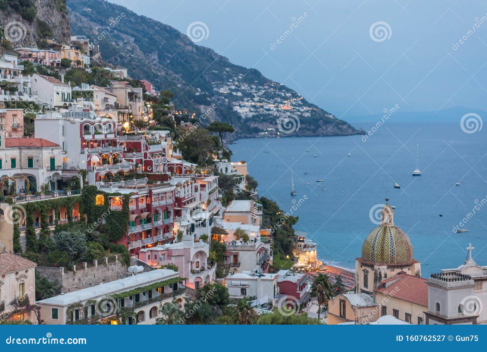 View of Positano Village Along Amalfi Coast in Italy, Campania, Naples ...