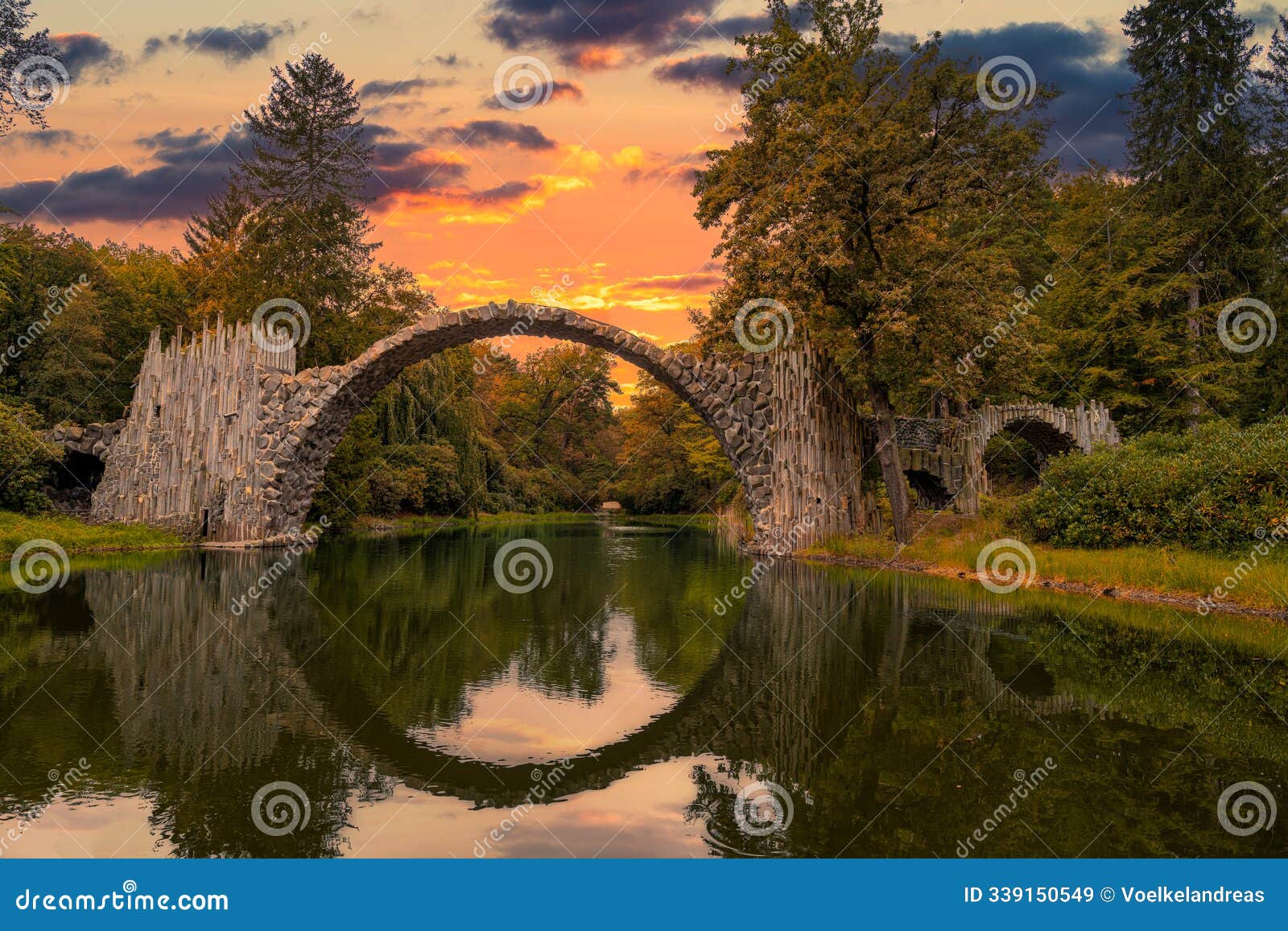 a view of the rakotzbruecke bridge in kromlauer park