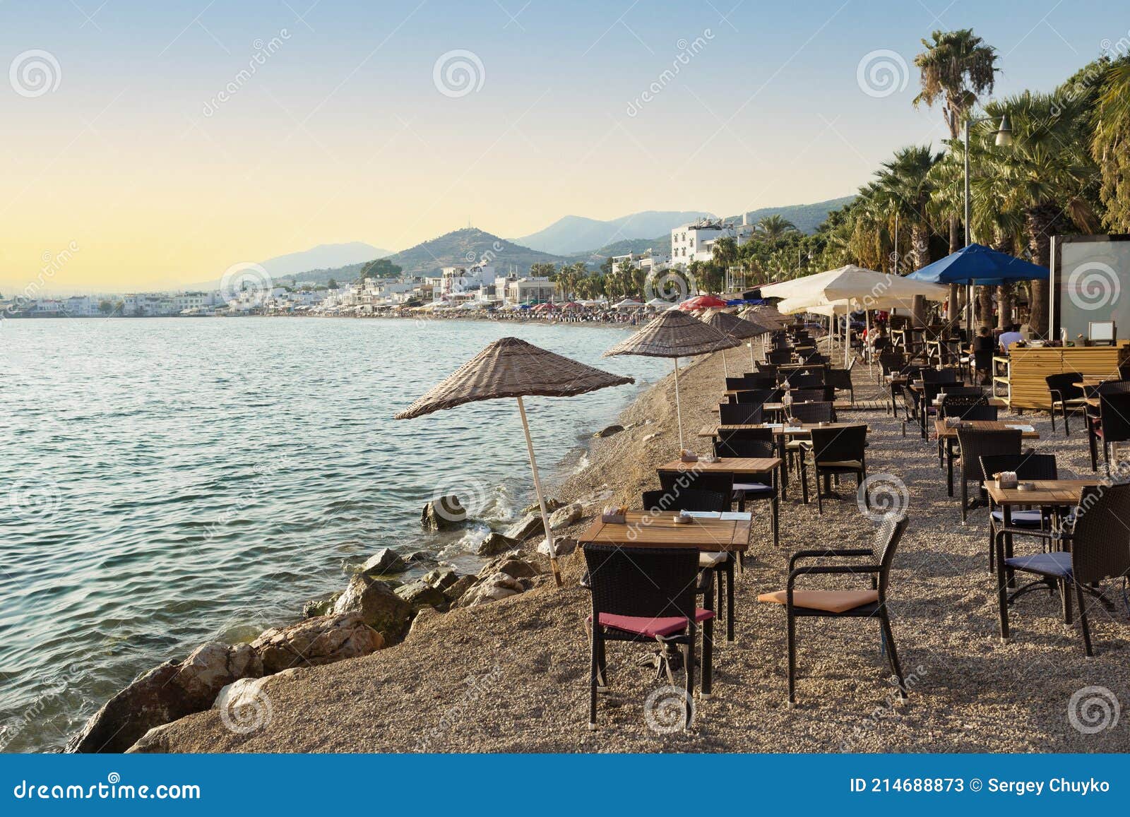 View of Restaurant or Cafe on Beach in Bodrum City. Stock Image Image
