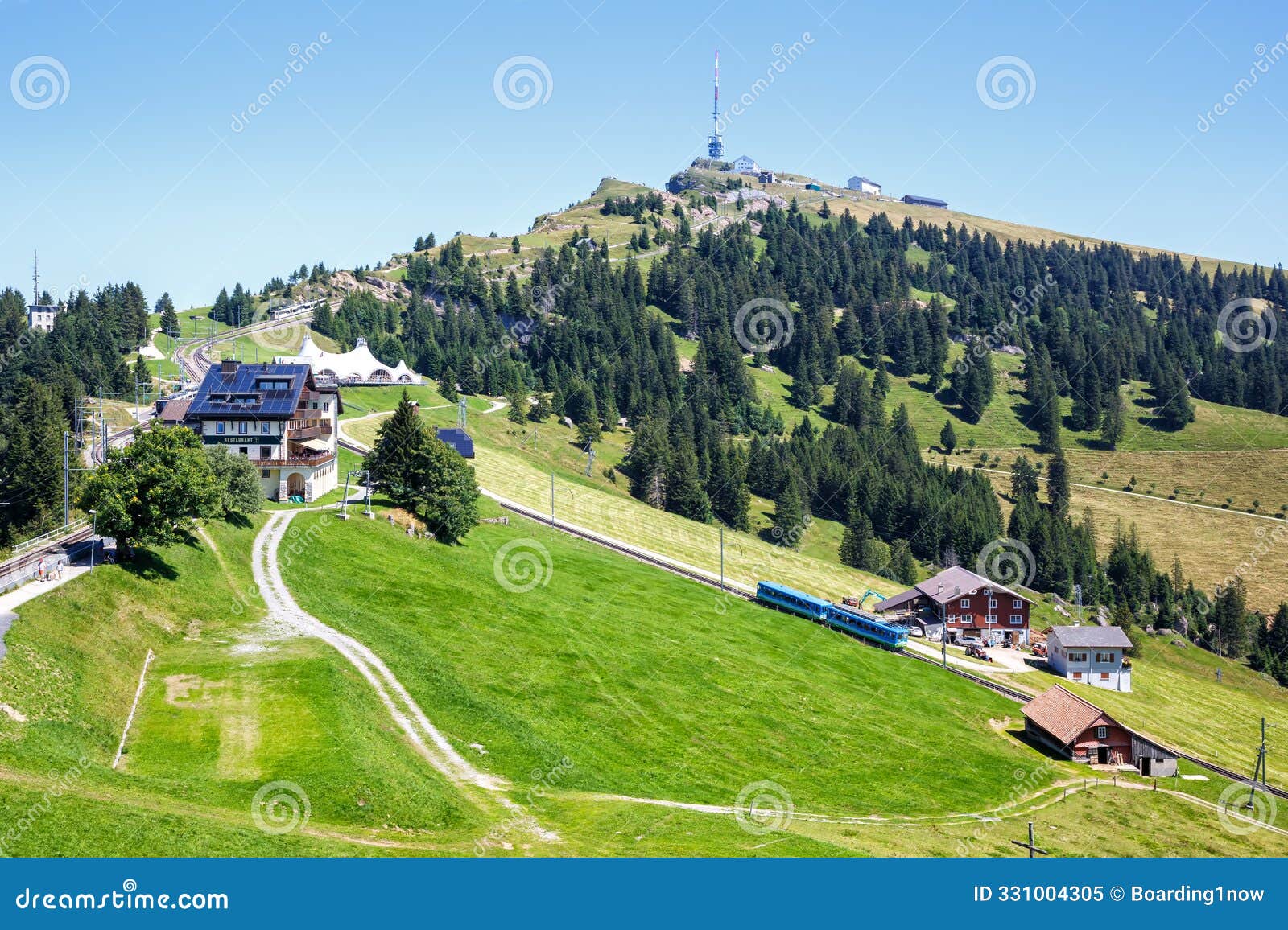 view on rigi mountain and arthÃ¢â¬ârigi railway line rack railway in swiss alps in switzerland