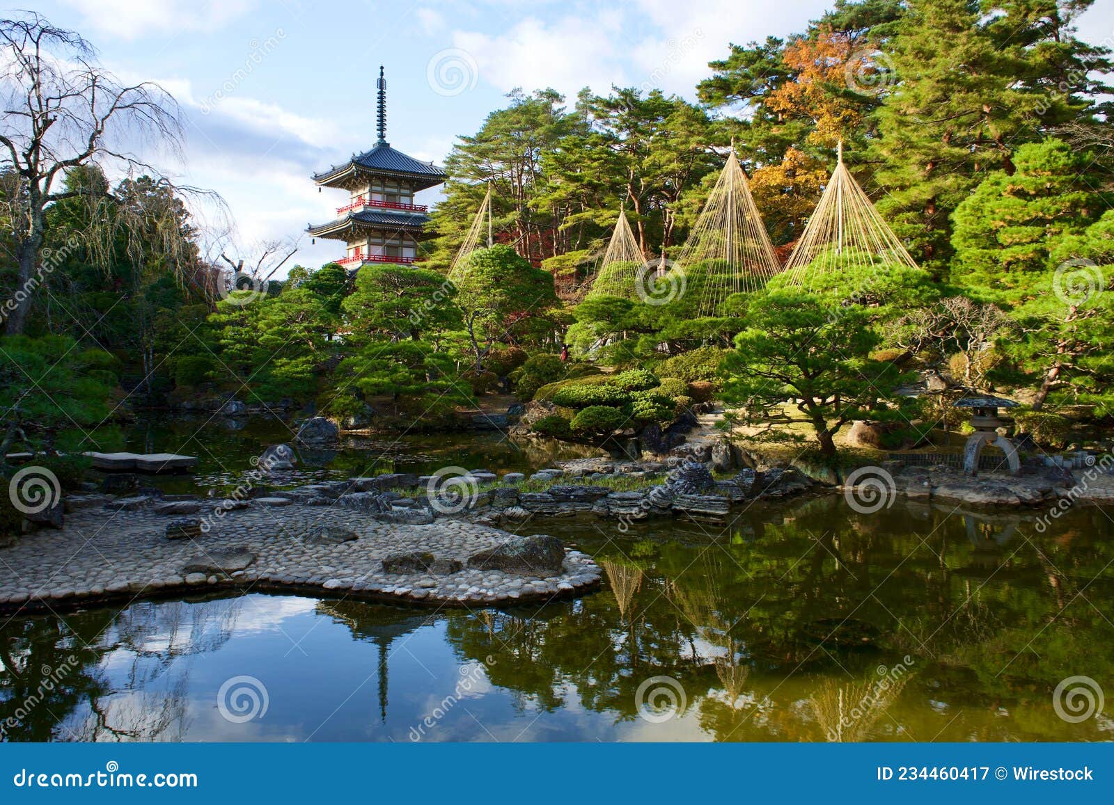 view of rinno-ji temple among the trees in sendai, japan