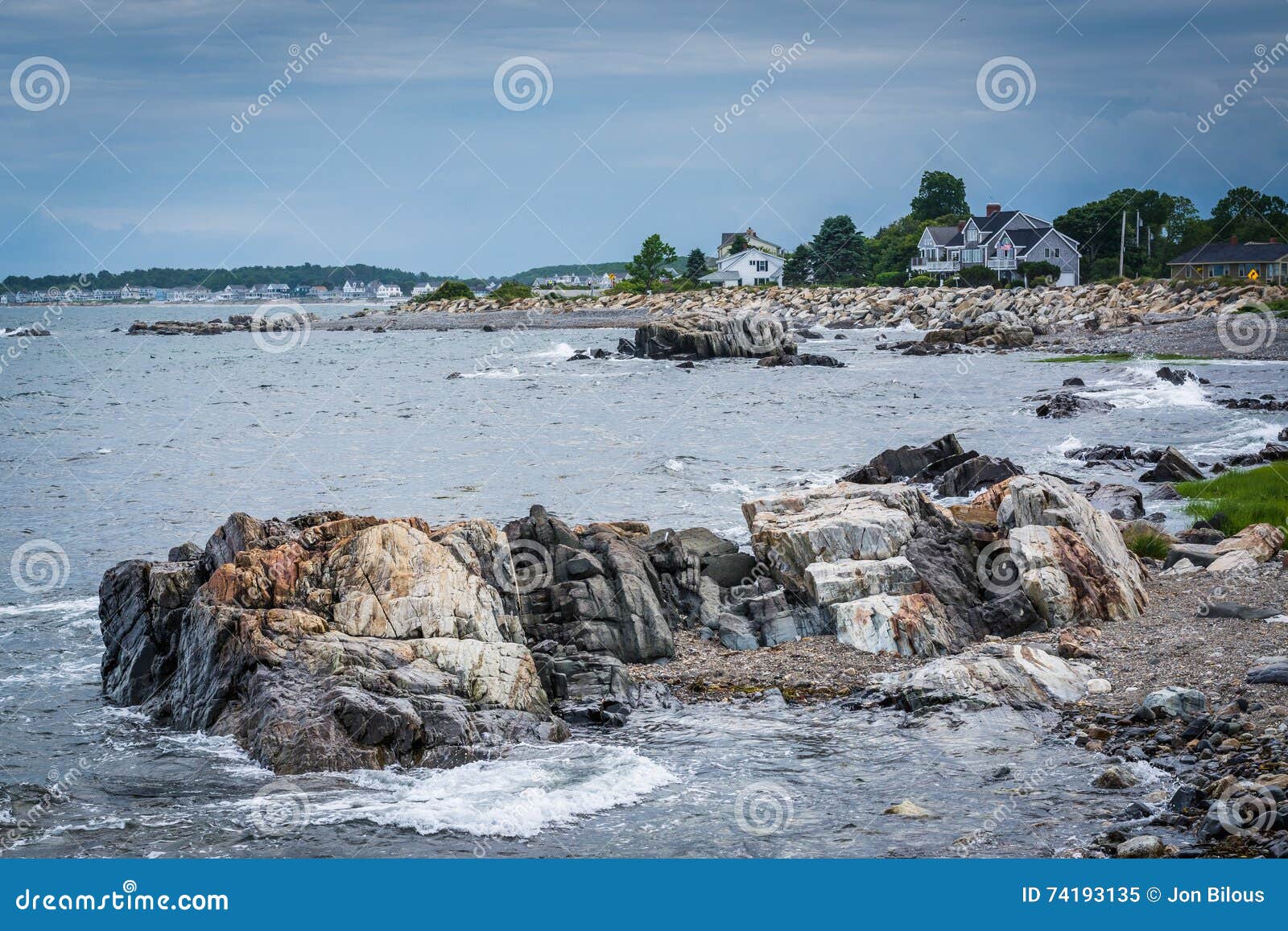 View of Rocky Coast in Rye, New Hampshire. Stock Image Image of