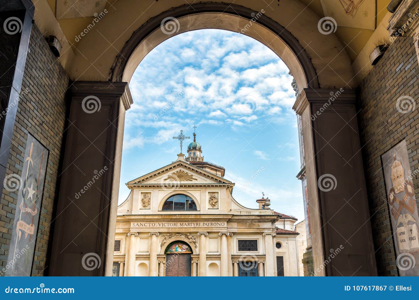 view of romanesque basilica of san vittore church in varese, italy