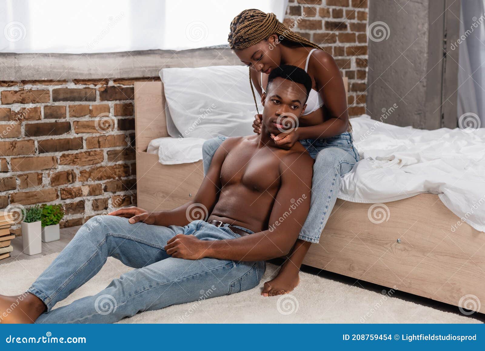View of Romantic Shirtless African American Stock Photo - Image of