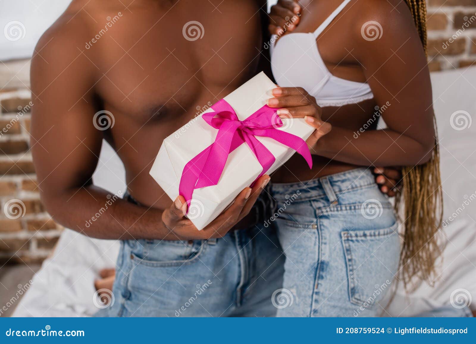 View of Romantic Shirtless African American Stock Photo - Image of