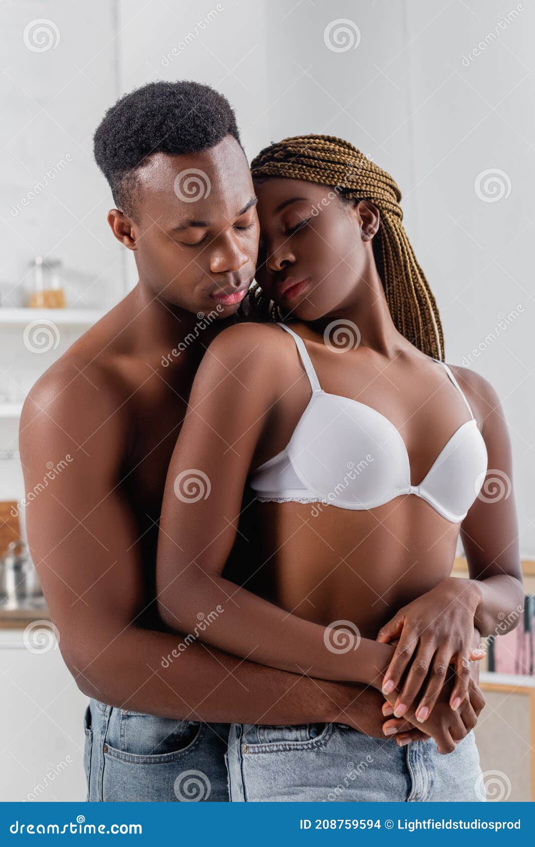 View of Romantic Shirtless African American Stock Photo - Image of