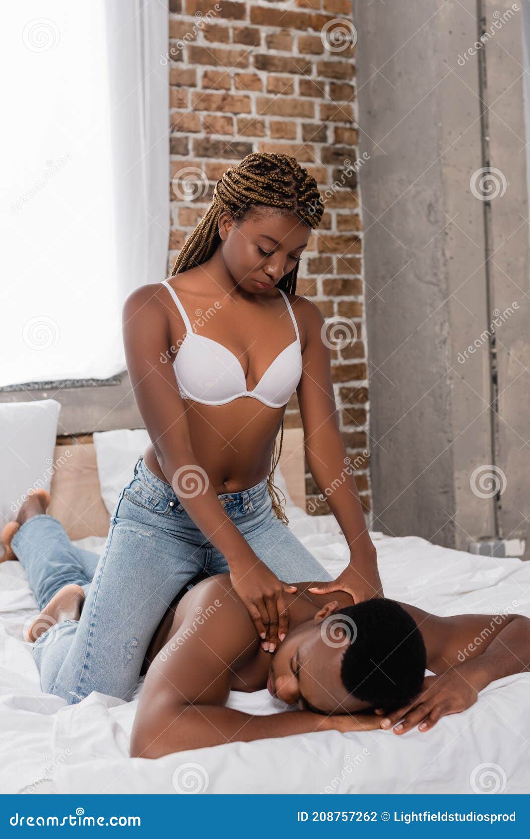 View of Romantic Shirtless African American Stock Photo - Image of  underwear, touch: 208757262