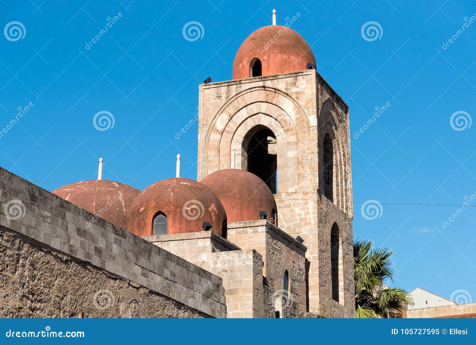 View of San Giovanni degli Eremiti, arab architecture in Palermo, Sicily, Italy