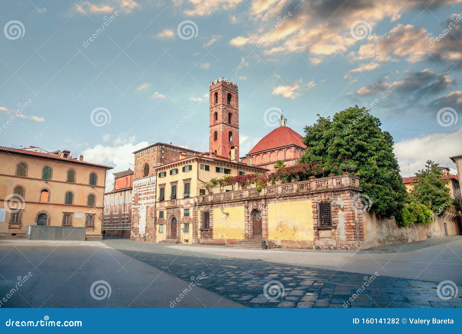 view of san martino square and san giovanni church.  lucca, tuscany, italy