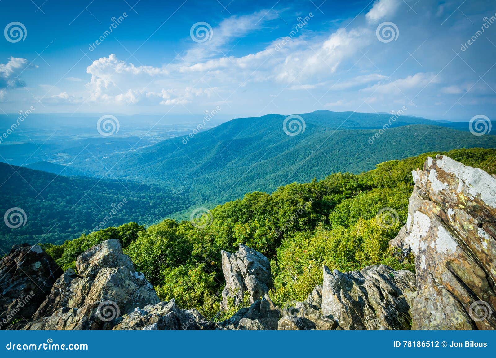 view of the shenandoah valley and blue ridge from hawksbill summit, in shenandoah national park, virginia.