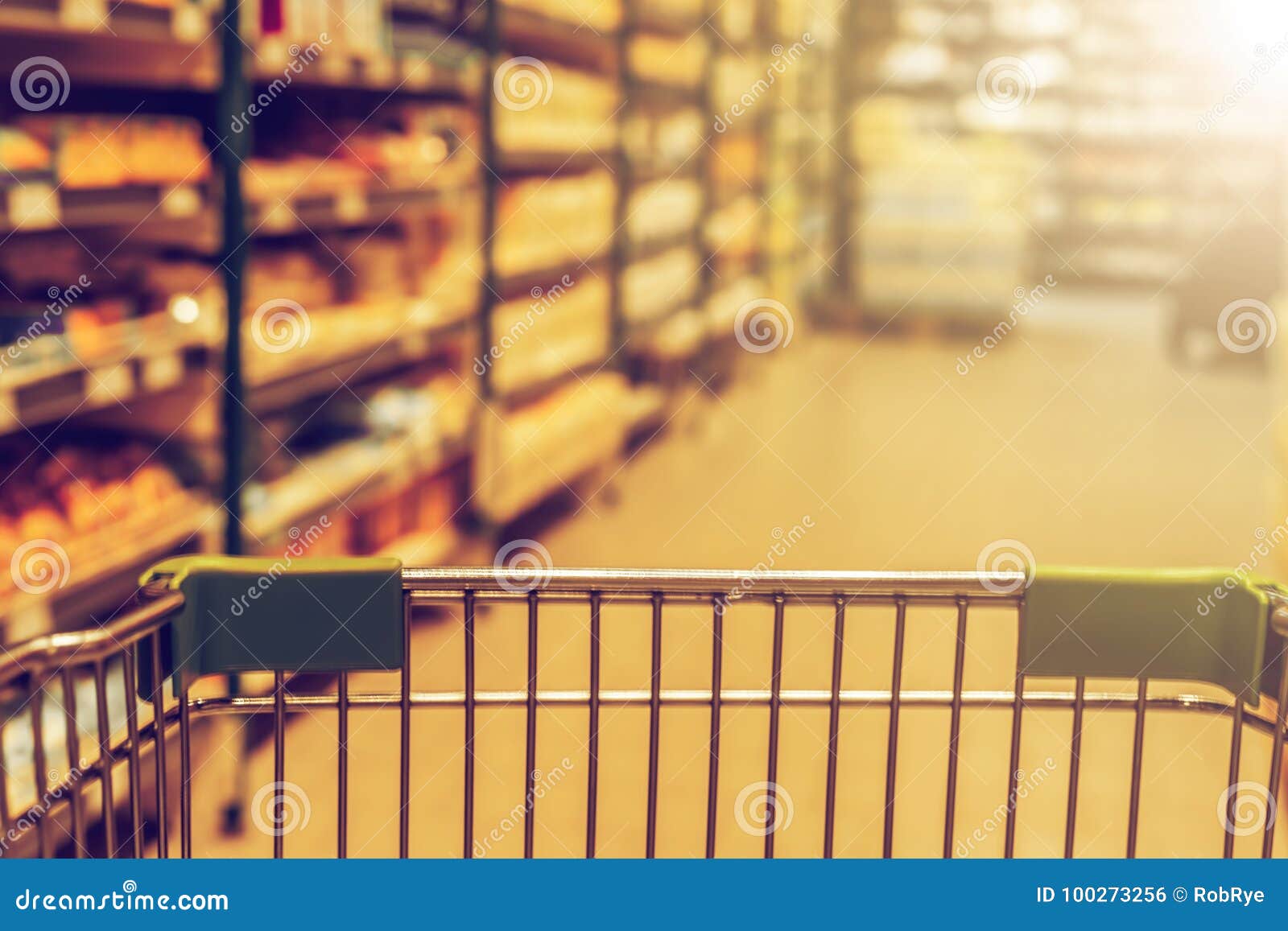 View from Shopping Trolley into Abstract Blurred Supermarket Ais Stock Photo - Image food, clean: 100273256