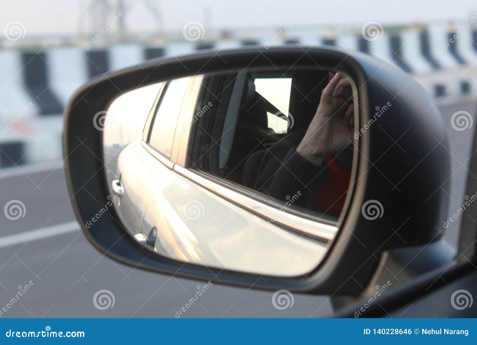 A View of Side View Mirror of Car on a Highway Stock Photo Image of