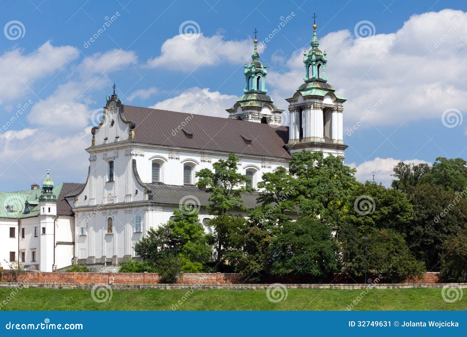 view on skalka church in old town of cracow in poland