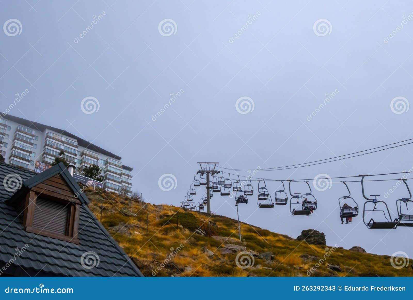 View of Ski Lift in Sierra Nevada Capped Mountain Editorial Stock Photo