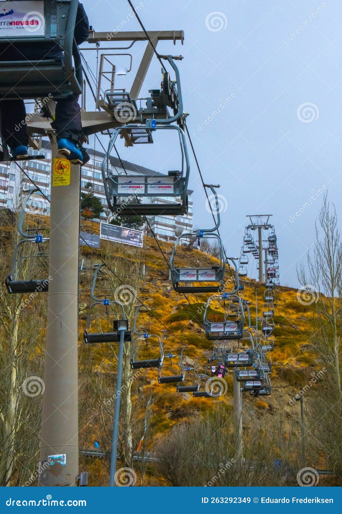 View of Ski Lift in Sierra Nevada Capped Mountain Editorial Stock Image