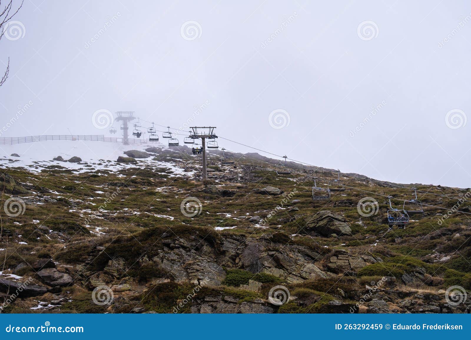 View of Ski Lift in Sierra Nevada Capped Mountain Editorial Stock Image