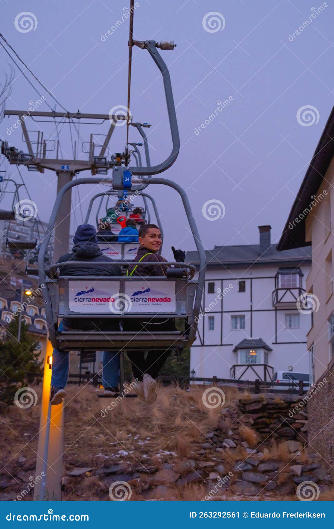 View of Ski Lift in Sierra Nevada Capped Mountain Editorial Photo