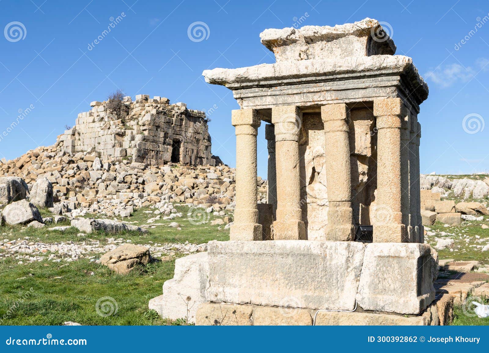 the small altar and tower of claudius, roman ruins, faqra, lebanon