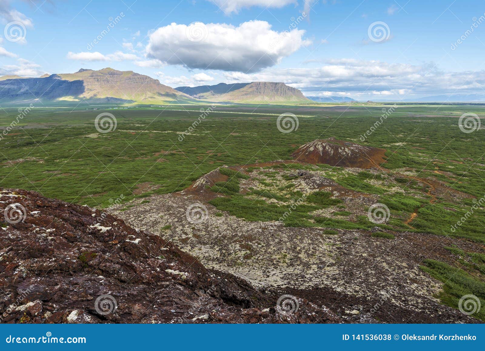 view at small craters from eldborg volcano crater summit in vesturland region of iceland