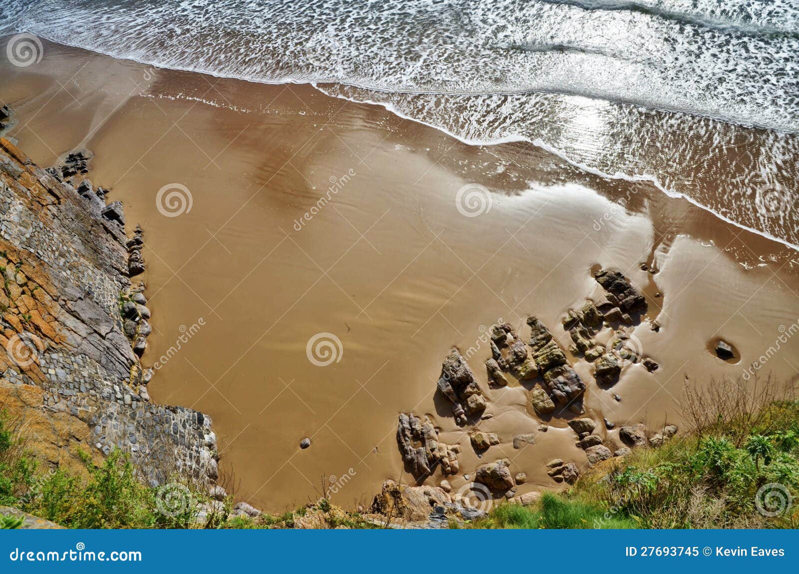 View of South Beach, Tenby with Rolling Waves. Stock Image Image of