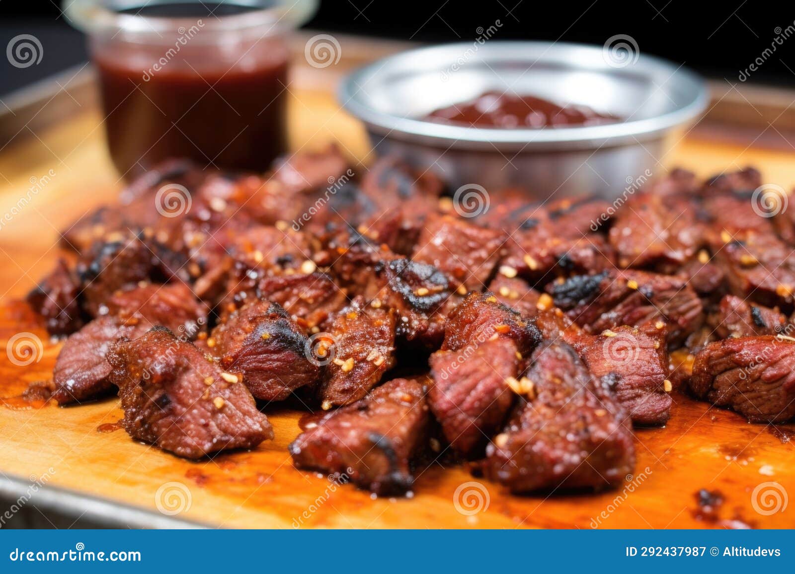 View of a Spicy Garlicinfused Bbq Sauce on Steak Tips Stock Image