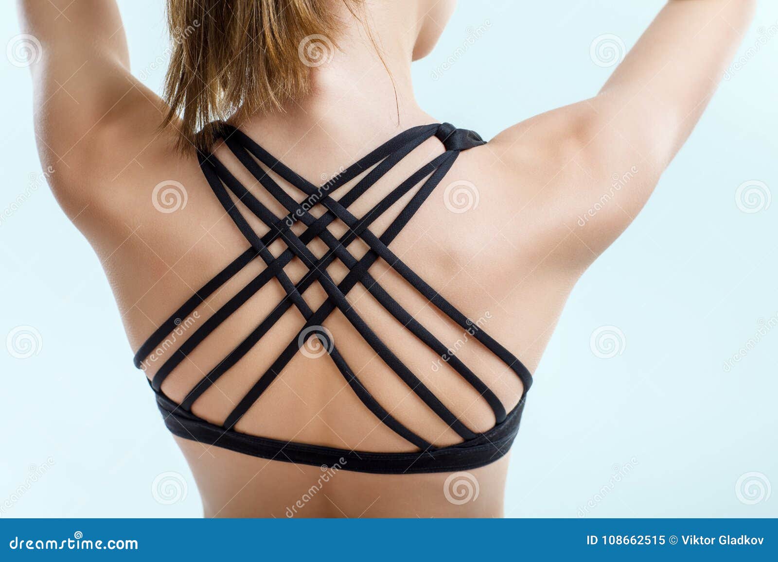 View Sport Bra Straps on Female Back, Arms Raised, Close-up. Beautiful  Underwear for Active Ladies Stock Image - Image of caucasian, aerobics:  108662515