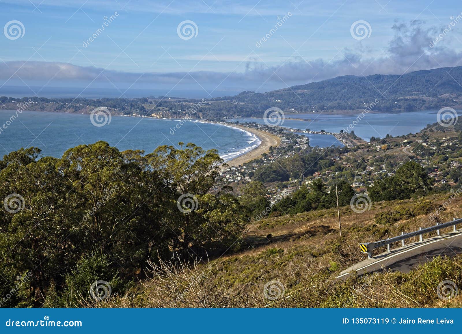 View of Stinson Beach from Highway 1 in Marin County Stock Image
