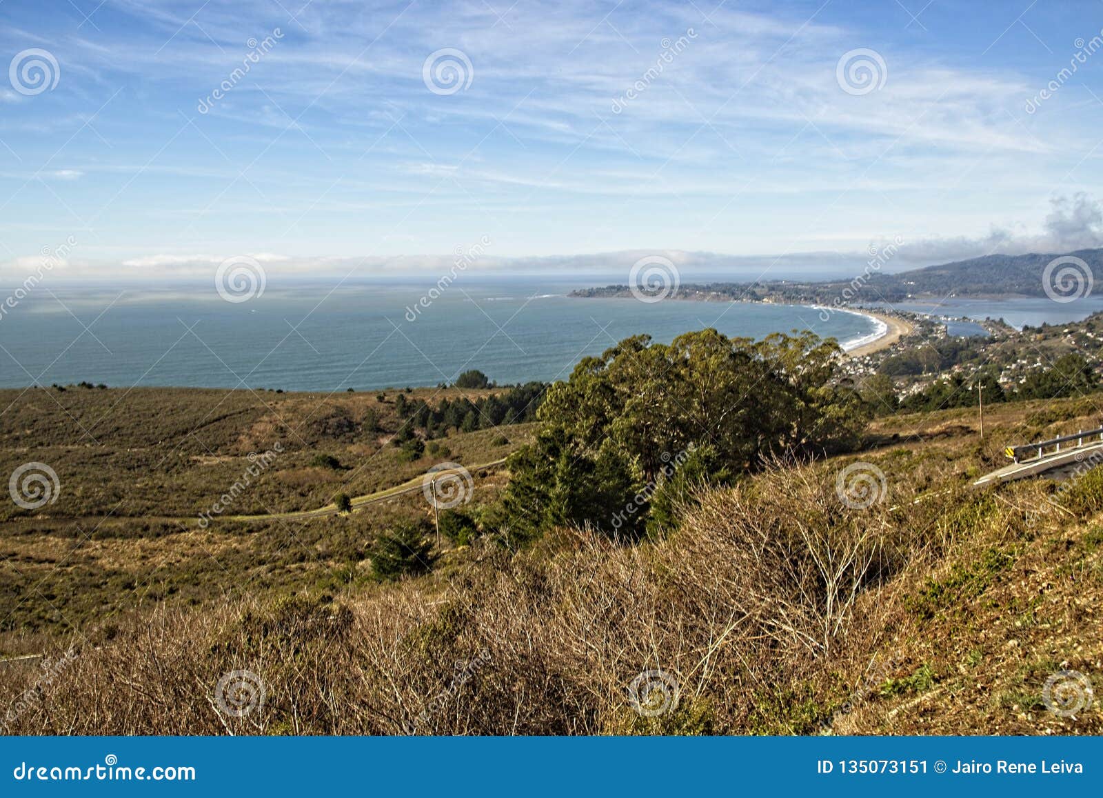 View of Stinson Beach from Highway 1 in Marin County Stock Image