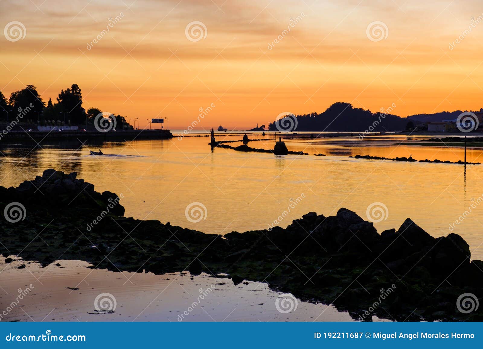 view of a sunset in the ria de pontevedra spain