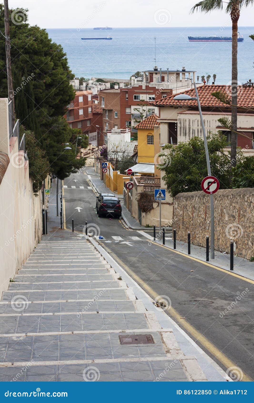 View of Tarragona, Catalonia. Spain. View of the narrow street in Tarragona, Catalonia. Spain